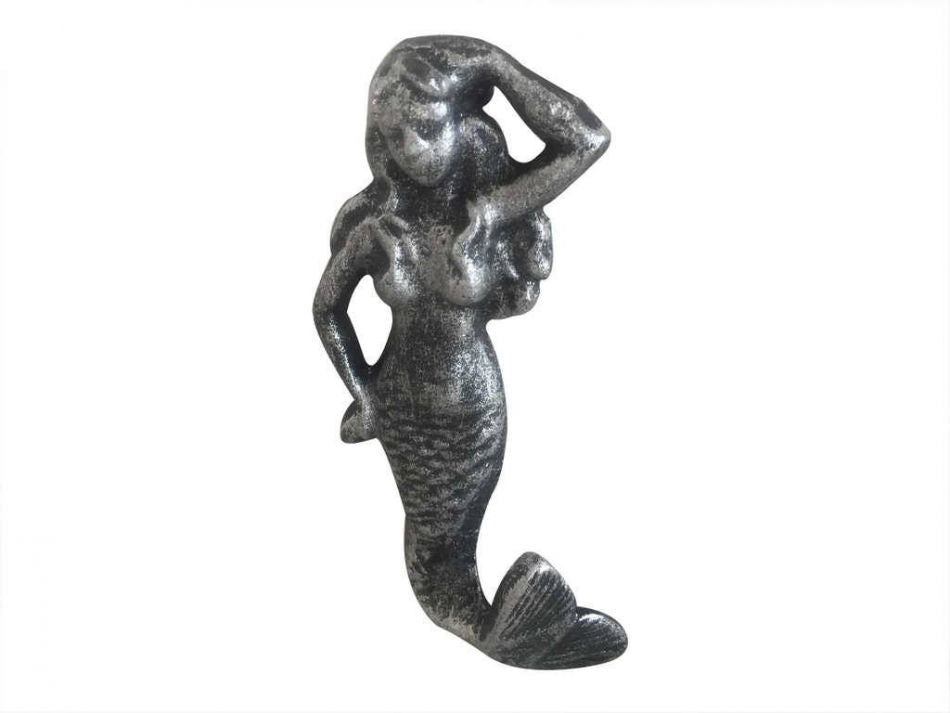 Antique Silver Cast Iron Mermaid Hook 6"