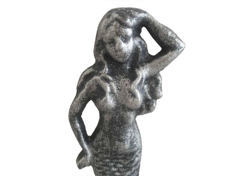 Antique Silver Cast Iron Mermaid Hook 6"