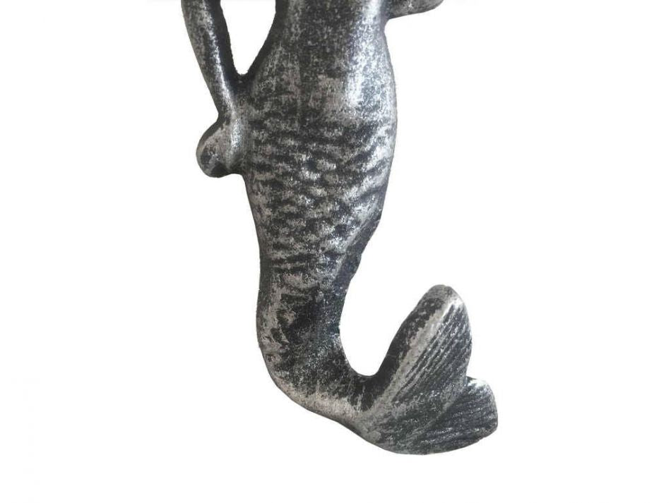Antique Silver Cast Iron Mermaid Hook 6"