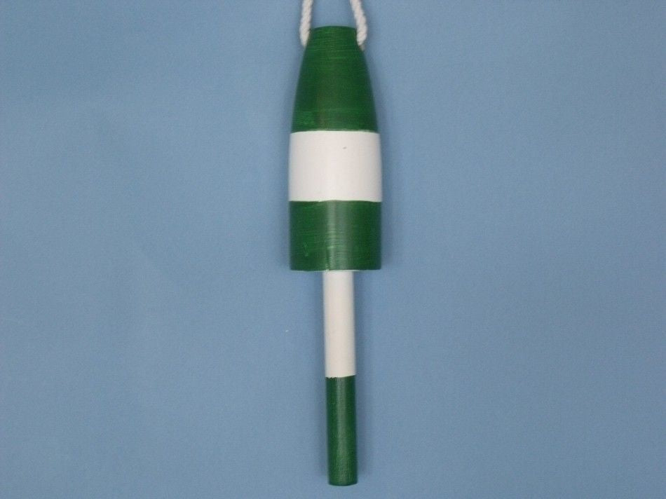 Wooden Dark Green Cape Rock Decorative Lobster Trap Buoy 15"