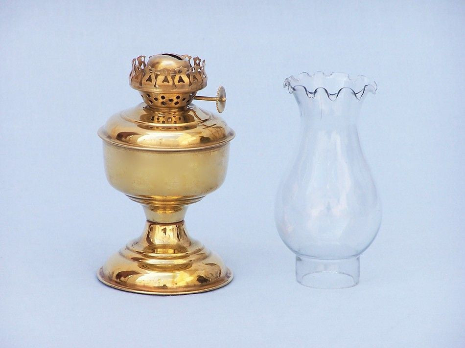 Solid Brass Table Oil Lamp 10"