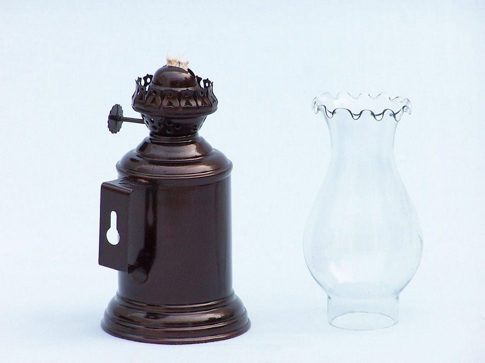 Antique Copper Tavern Oil Lamp 10"