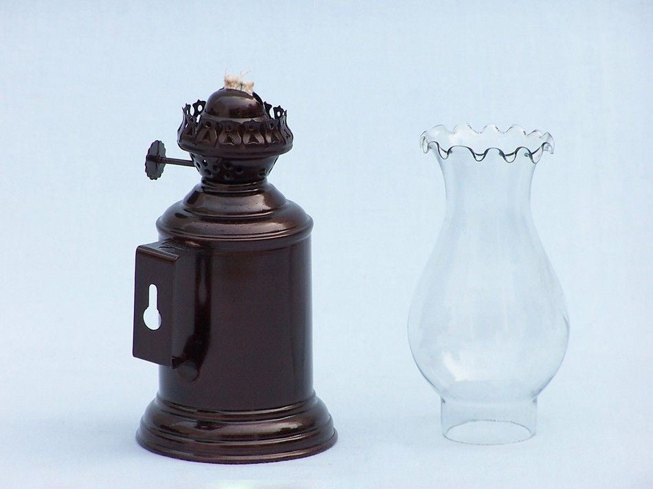Antique Copper Tavern Oil Lamp 10"