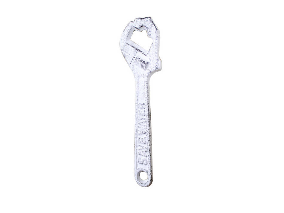 Whitewashed Cast Iron Wrench Bottle Opener 7"