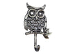 Rustic Silver Cast Iron Owl Hook 6"