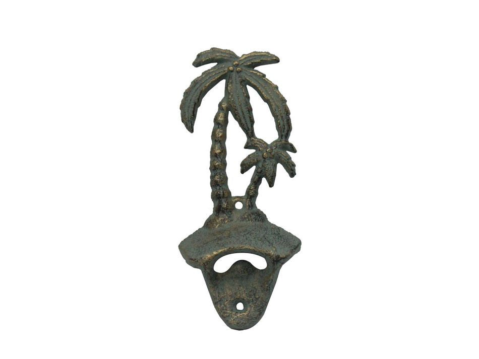 Antique Seaworn Bronze Cast Iron Wall Mounted Palmtree Bottle Opener 6"