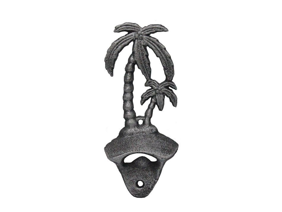 Rustic Silver Cast Iron Wall Mounted Palmtree Bottle Opener 6"
