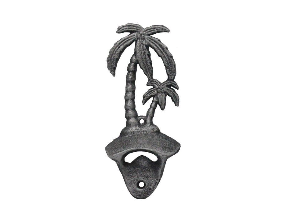 Rustic Silver Cast Iron Wall Mounted Palmtree Bottle Opener 6"