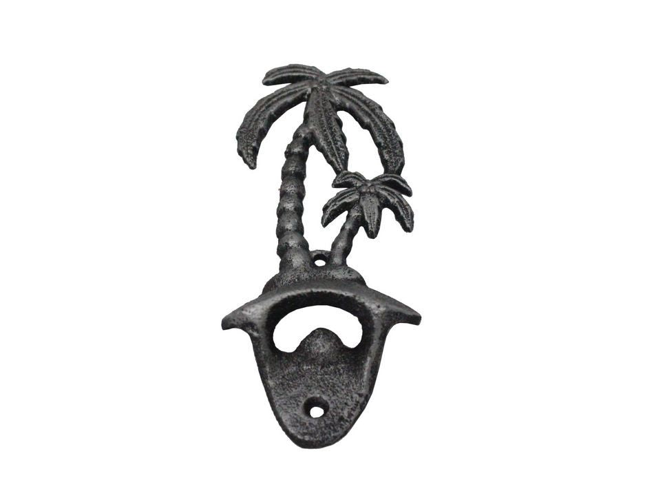 Rustic Silver Cast Iron Wall Mounted Palmtree Bottle Opener 6"