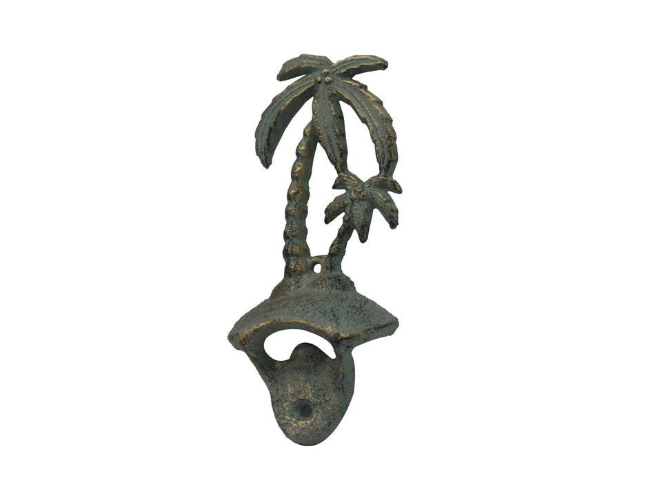 Antique Seaworn Bronze Cast Iron Wall Mounted Palmtree Bottle Opener 6"