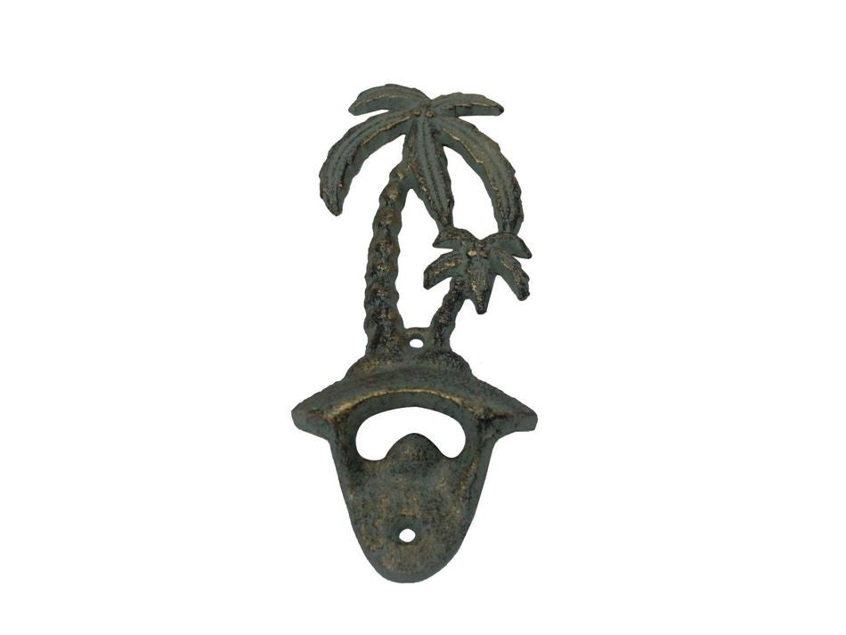 Antique Seaworn Bronze Cast Iron Wall Mounted Palmtree Bottle Opener 6"