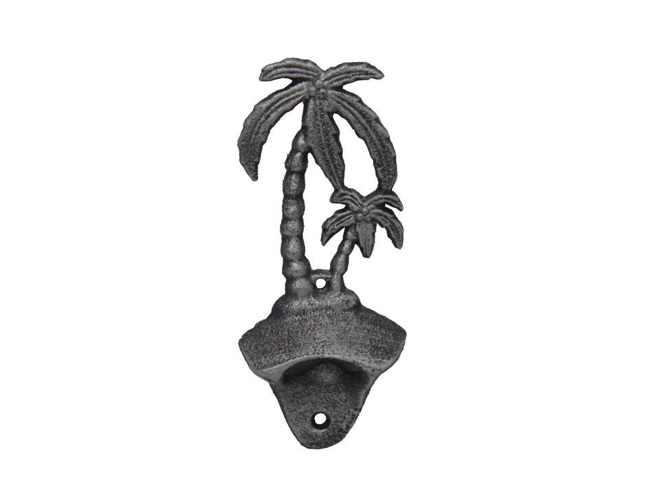 Rustic Silver Cast Iron Wall Mounted Palmtree Bottle Opener 6"