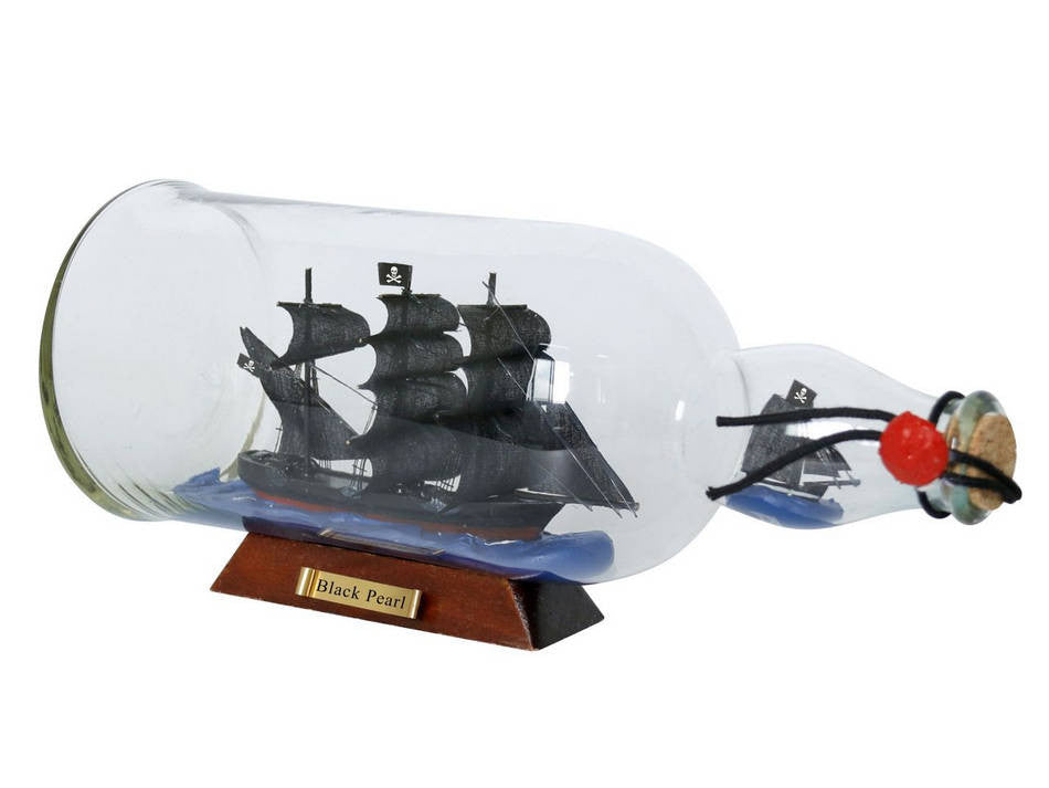 Black Pearl Model Ship in a Glass Bottle 11"