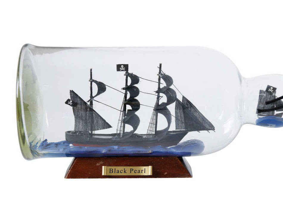 Black Pearl Model Ship in a Glass Bottle 11"