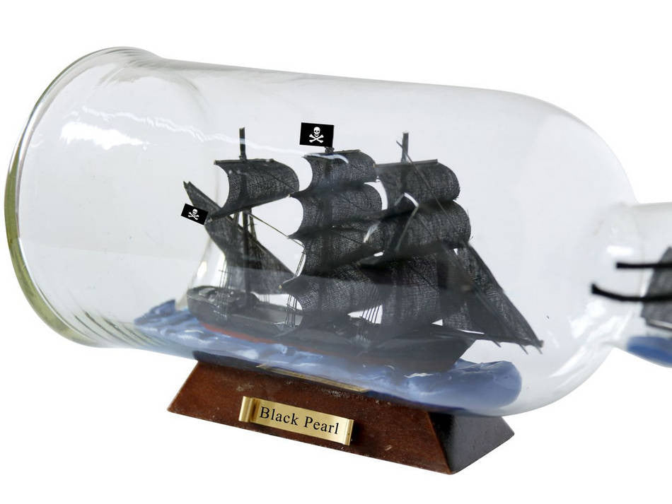 Black Pearl Model Ship in a Glass Bottle 11"