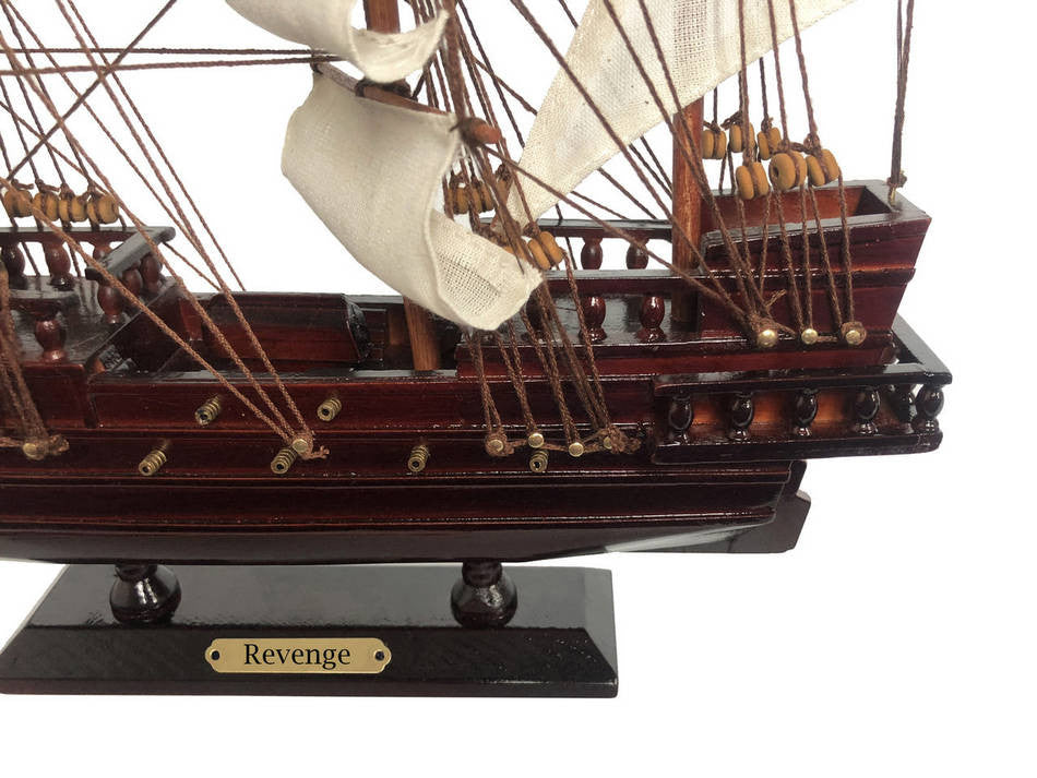 Wooden John Gow's Revenge White Sails Pirate Ship Model 20"