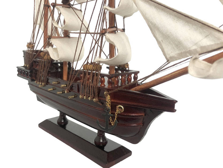 Wooden John Gow's Revenge White Sails Pirate Ship Model 20"