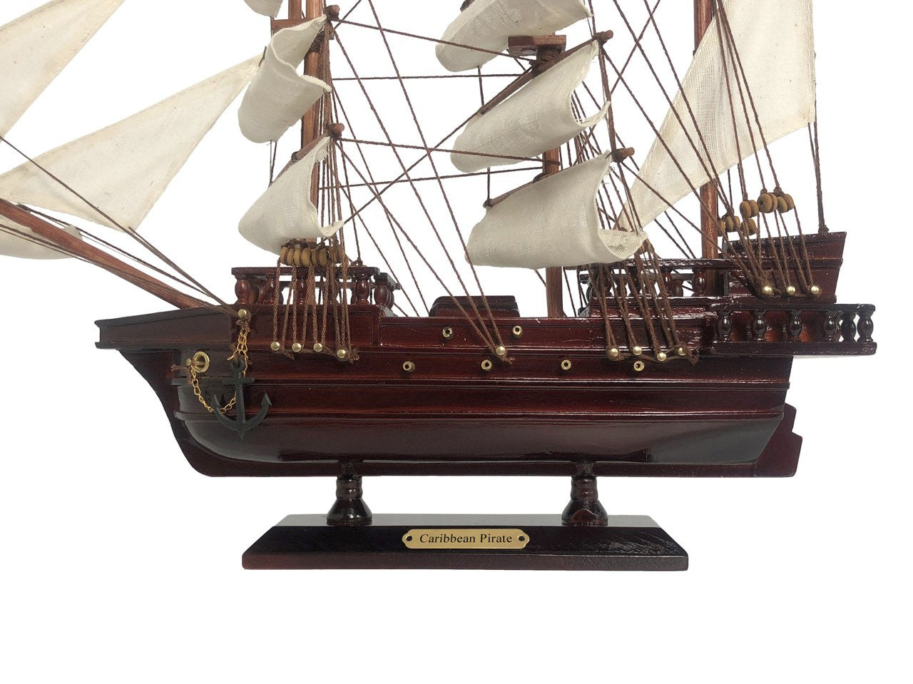 Wooden Caribbean Pirate White Sails Model Ship 20"