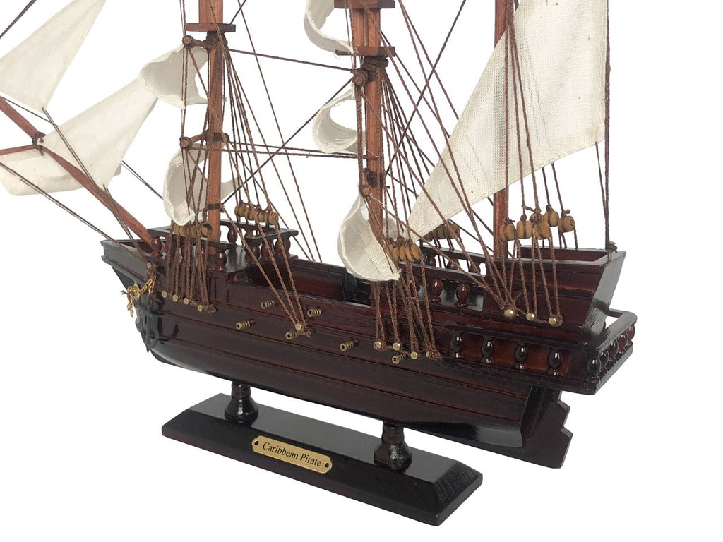 Wooden Caribbean Pirate White Sails Model Ship 20"