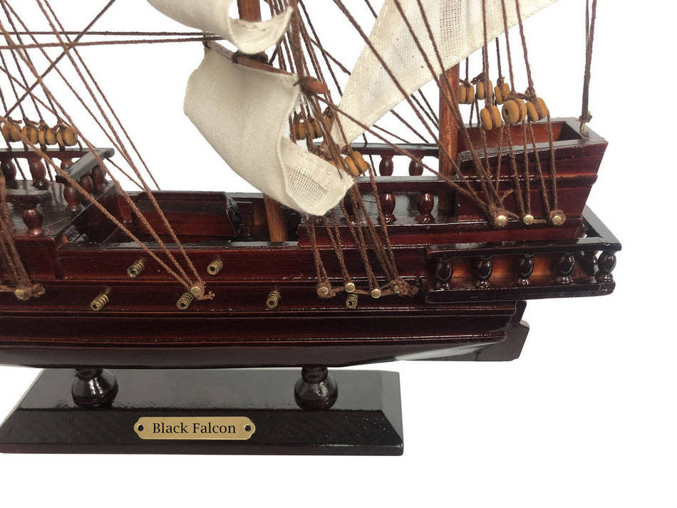 Wooden Captain Kidd's Black Falcon White Sails Pirate Ship Model 15"