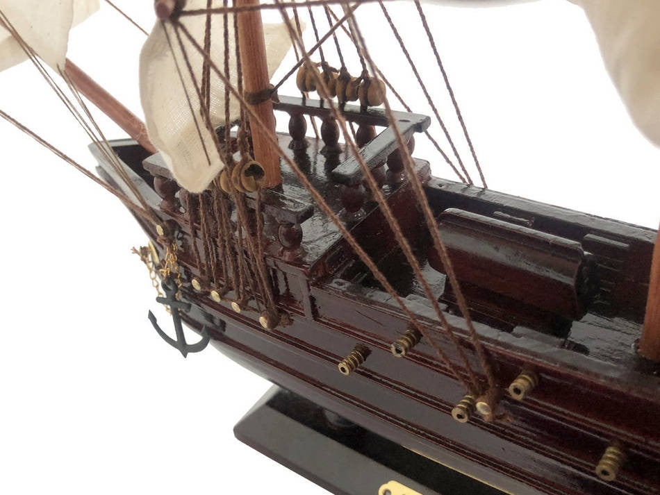 Wooden Captain Kidd's Black Falcon White Sails Pirate Ship Model 20"