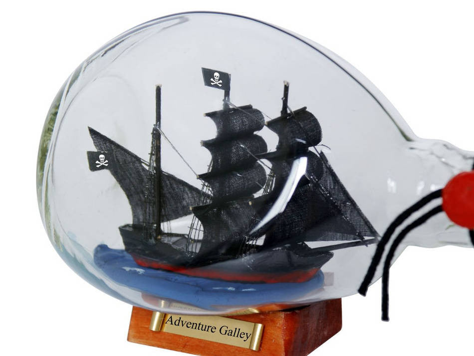 Captain Kidd's Adventure Galley Pirate Ship in a Bottle 7"