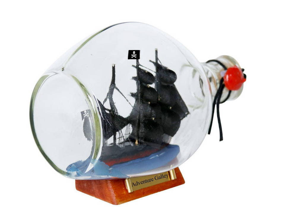 Captain Kidd's Adventure Galley Pirate Ship in a Bottle 7"