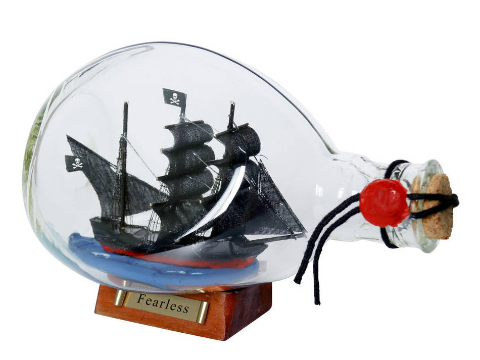 Fearless Pirate Ship in a Glass Bottle 7"