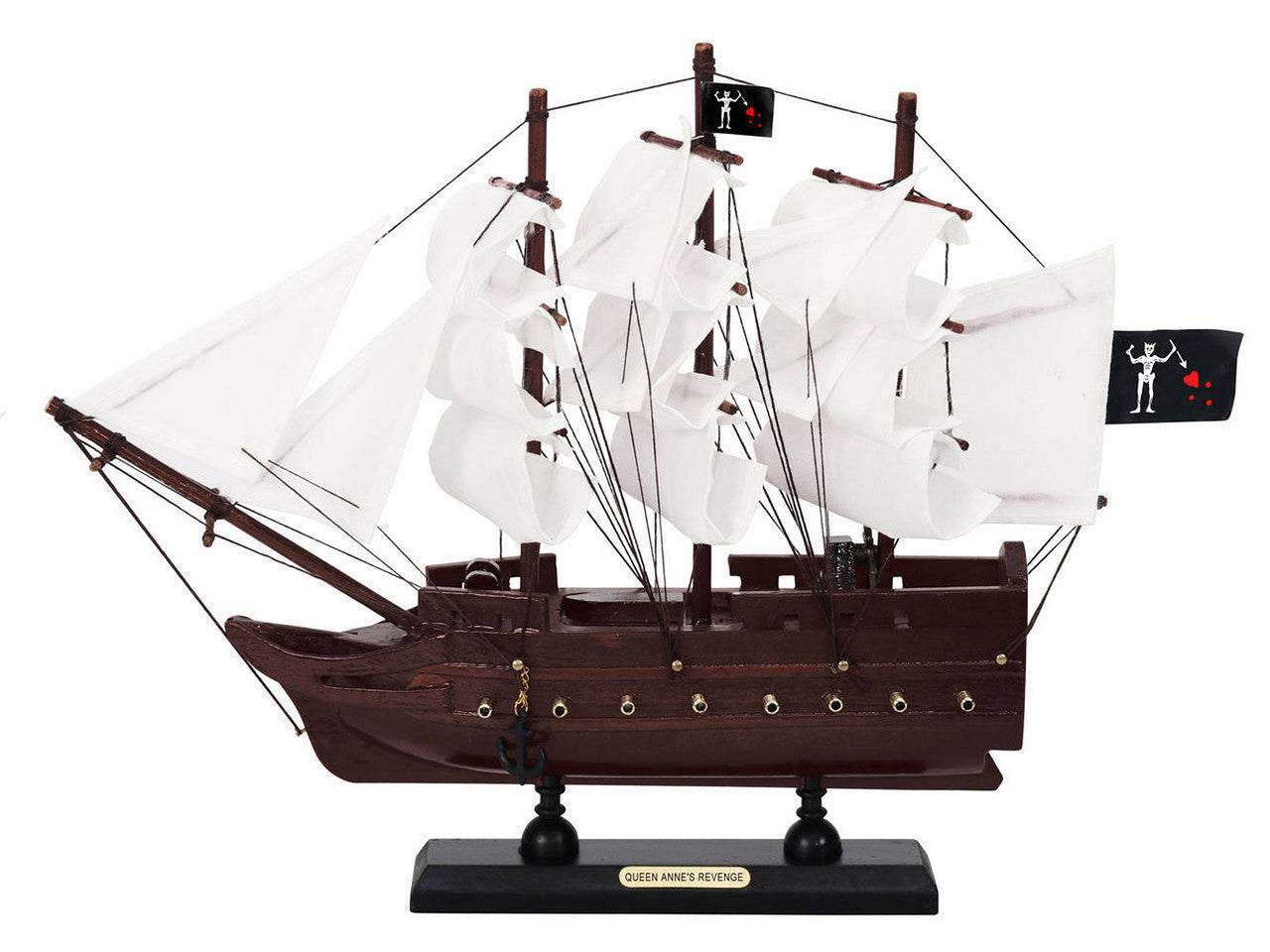 Wooden Blackbeard's Queen Annes Revenge White Sails Model Pirate Ship 12"