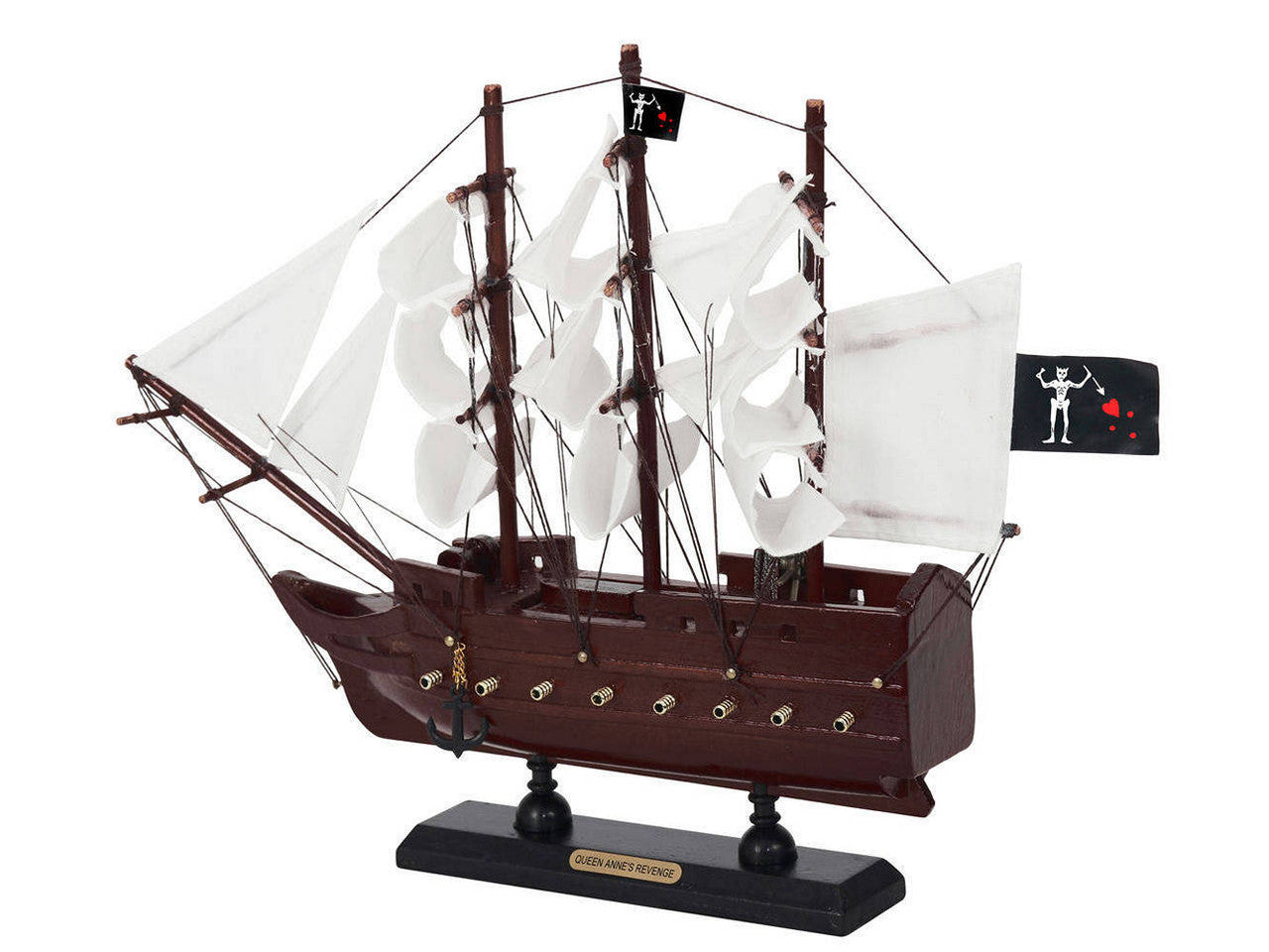 Wooden Blackbeard's Queen Annes Revenge White Sails Model Pirate Ship 12"