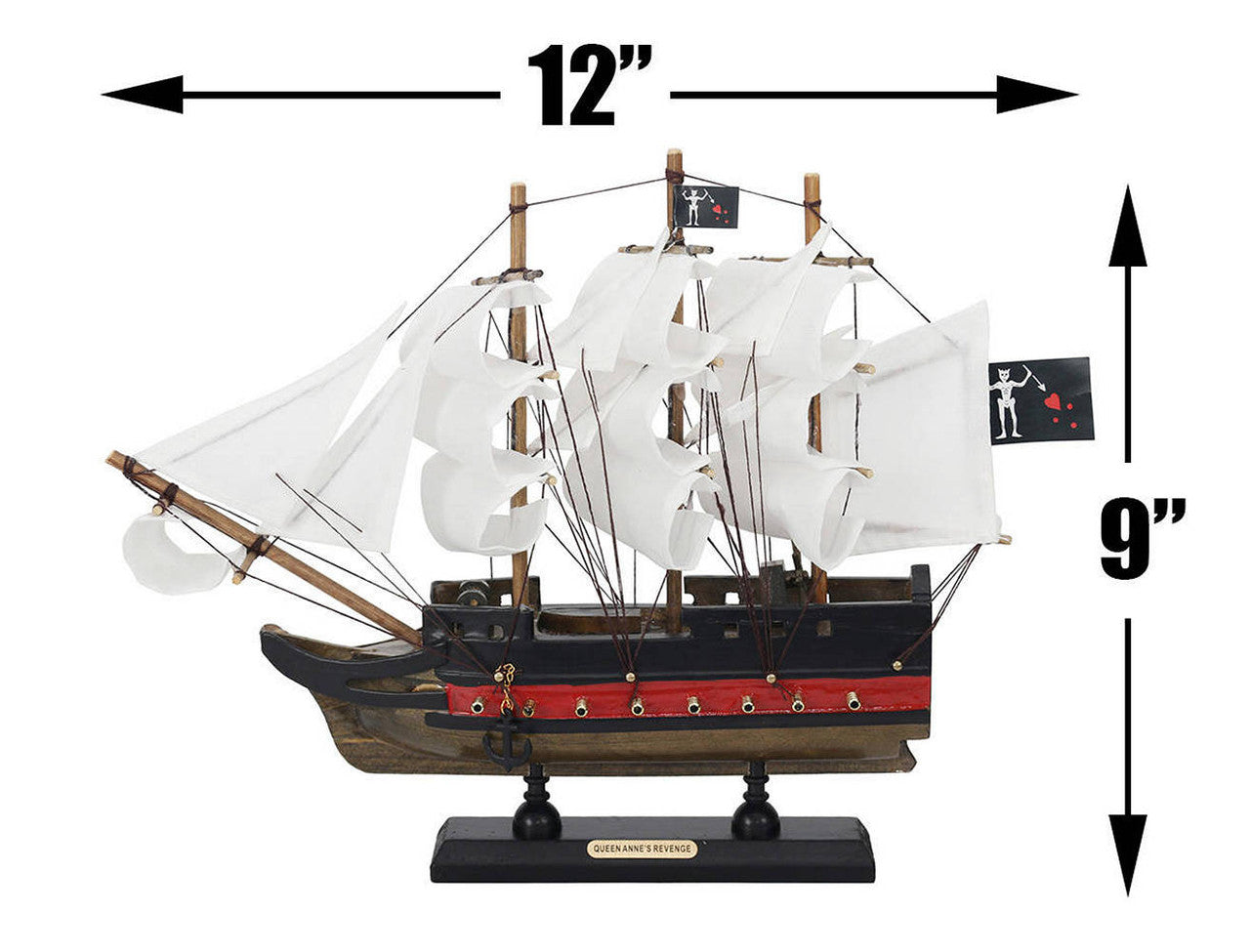 Wooden Blackbeard's Queen Annes Revenge White Sails Limited Model Pirate Ship 12"
