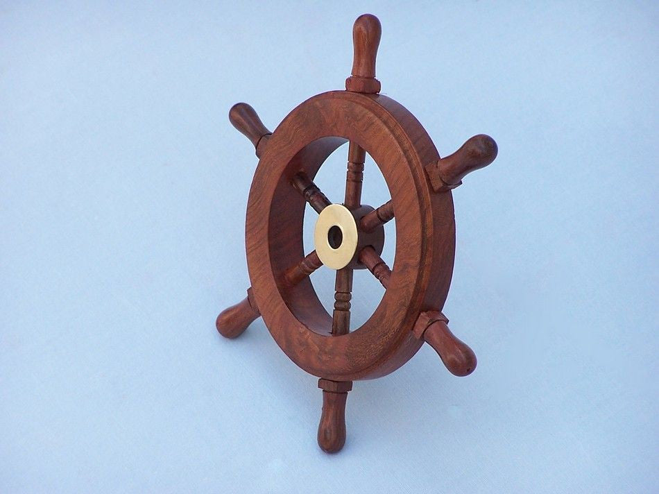 Deluxe Class Wood and Brass Decorative Ship Wheel 6"