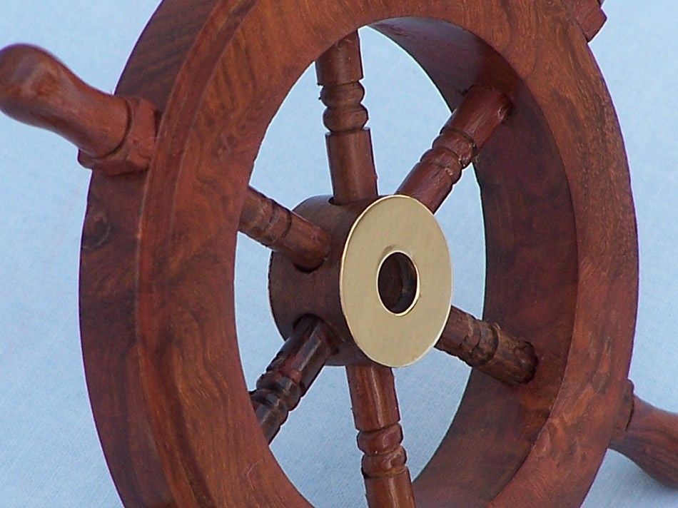 Deluxe Class Wood and Brass Decorative Ship Wheel 6"