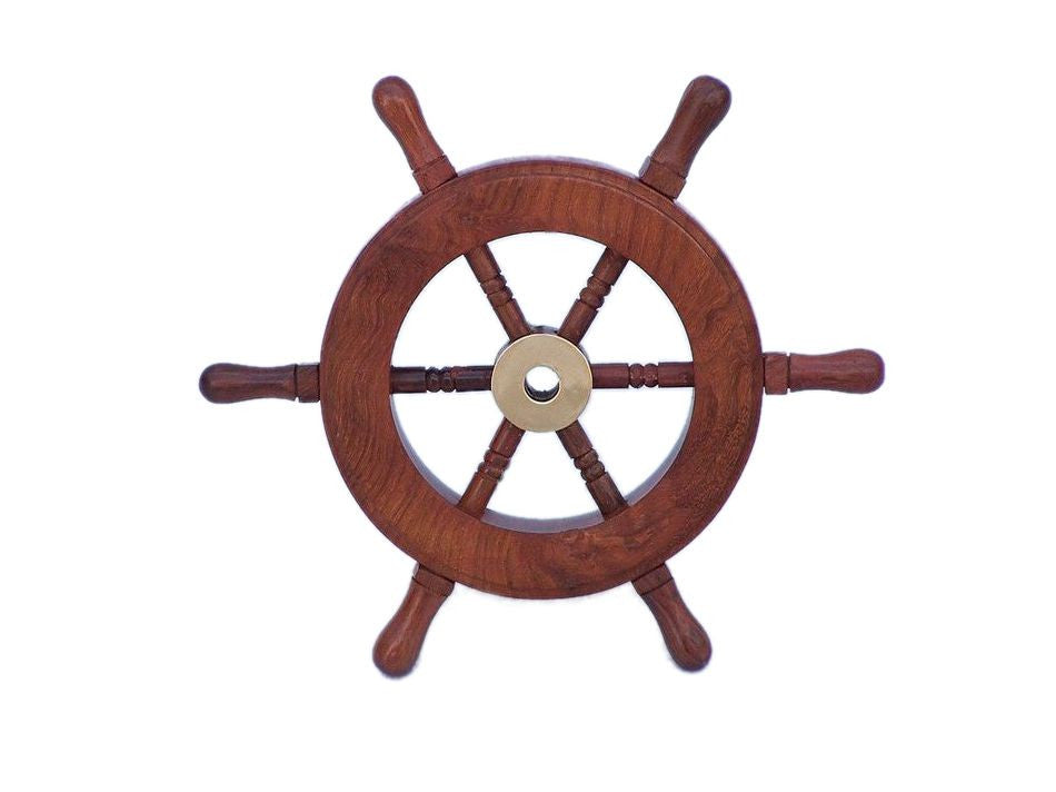Deluxe Class Wood and Brass Decorative Ship Wheel 6"