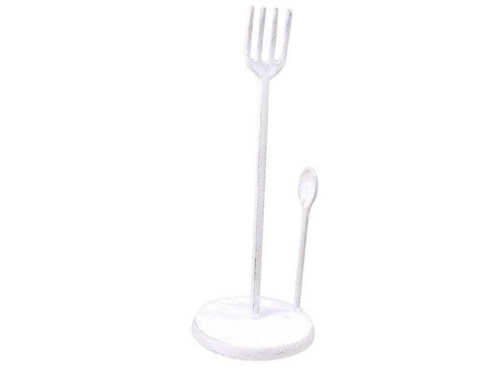 Whitewashed Cast Iron Fork and Spoon Kitchen Paper Towel Holder 15"