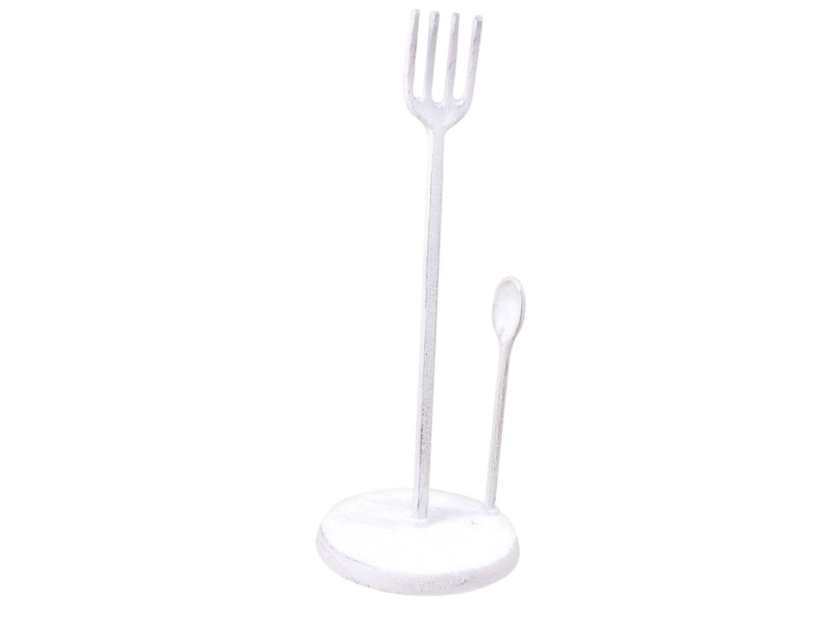 Whitewashed Cast Iron Fork and Spoon Kitchen Paper Towel Holder 15"