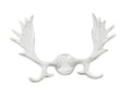 Whitewashed Cast Iron Moose Antlers Decorative Metal Wall Hooks 9"