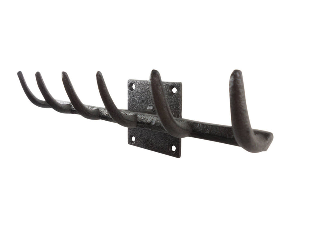 Cast Iron Garden Rake Decorative Metal Wall Hooks 11"