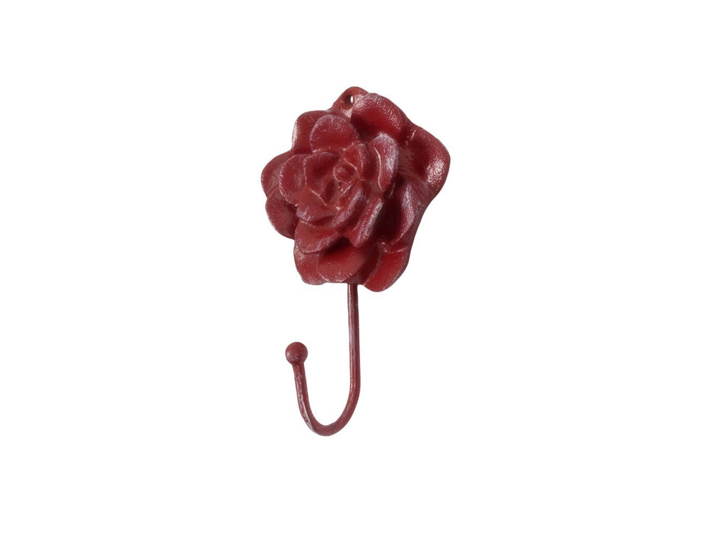 Red Whitewashed Cast Iron Decorative Rose Hook 7"