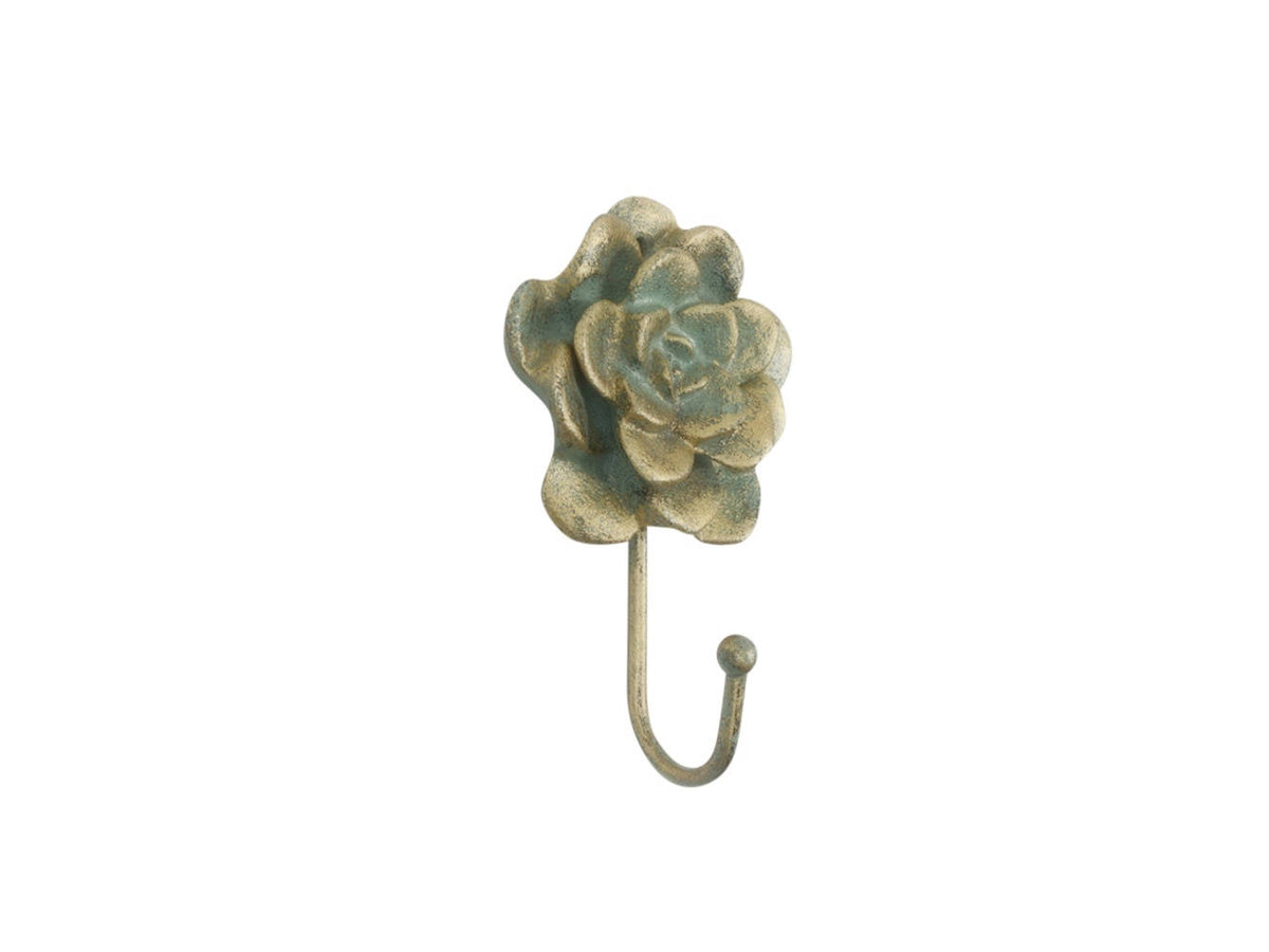 Antique Bronze Cast Iron Decorative Rose Hook 7"