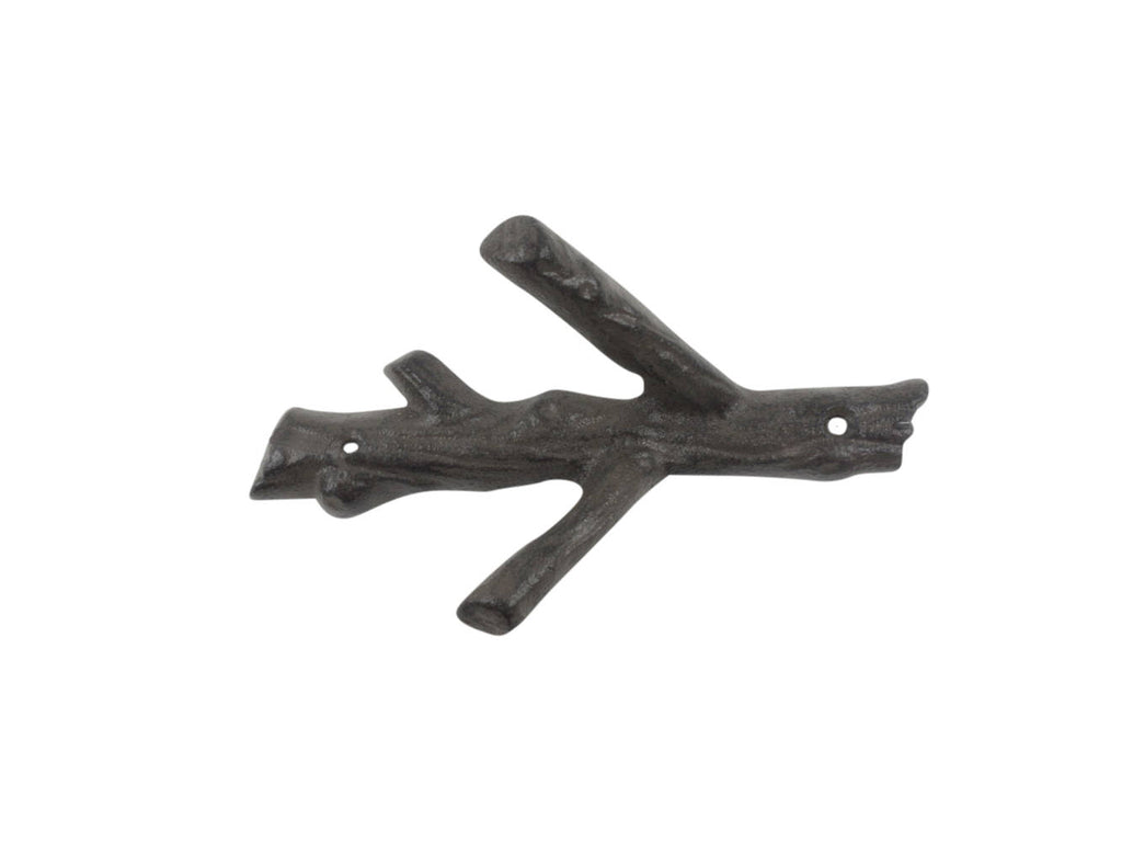 Cast Iron Tree Branch Double Decorative Metal Wall Hooks 7.5"