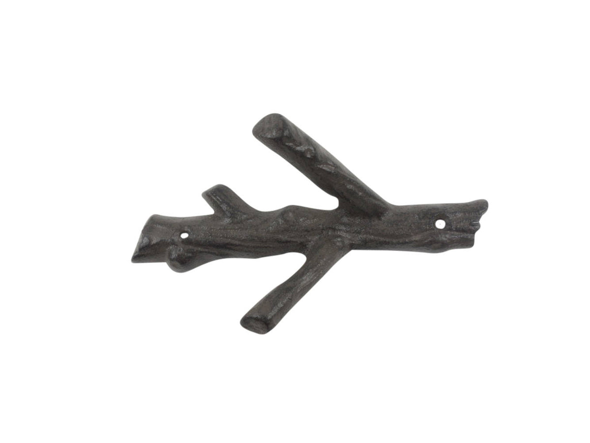 Cast Iron Tree Branch Double Decorative Metal Wall Hooks 7.5"