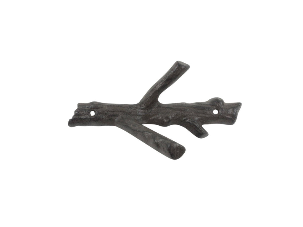 Cast Iron Tree Branch Double Decorative Metal Wall Hooks 7.5"