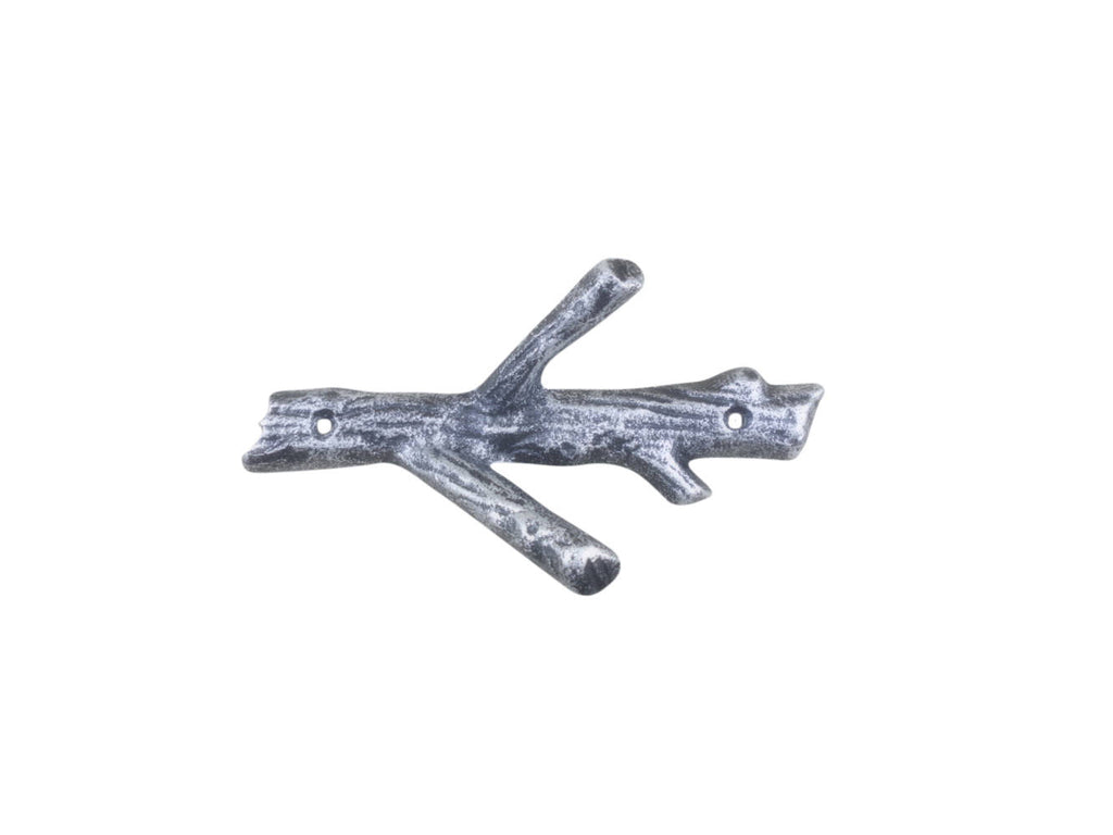Rustic Silver Cast Iron Tree Branch Double Decorative Metal Wall Hooks 7.5"