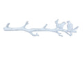 Whitewashed Cast Iron Love Birds on a Tree Branch Decorative Metal Wall Hooks 19"