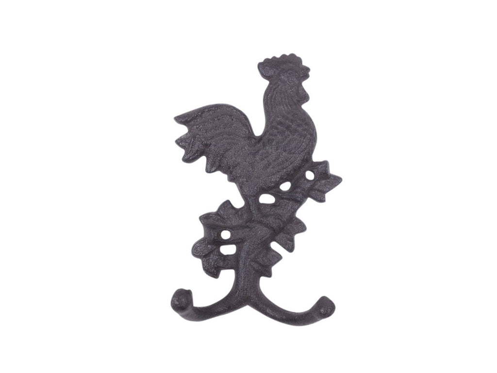 Cast Iron Rooster on a Branch Decorative Metal Wall Hook 9"