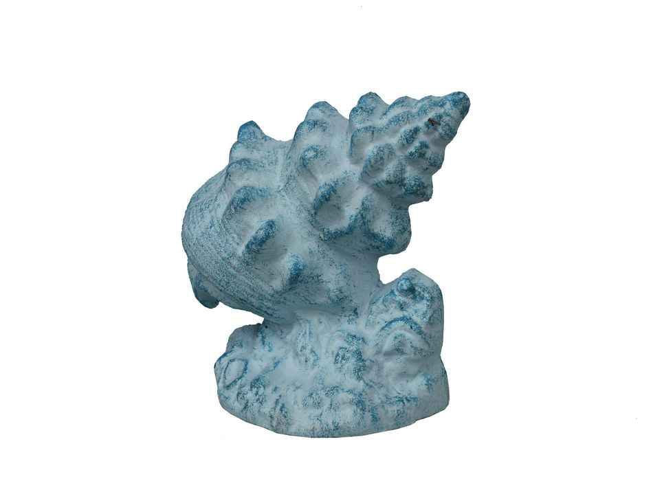 Light Blue Whitewashed Cast Iron Conch Shell Door Stopper 9"