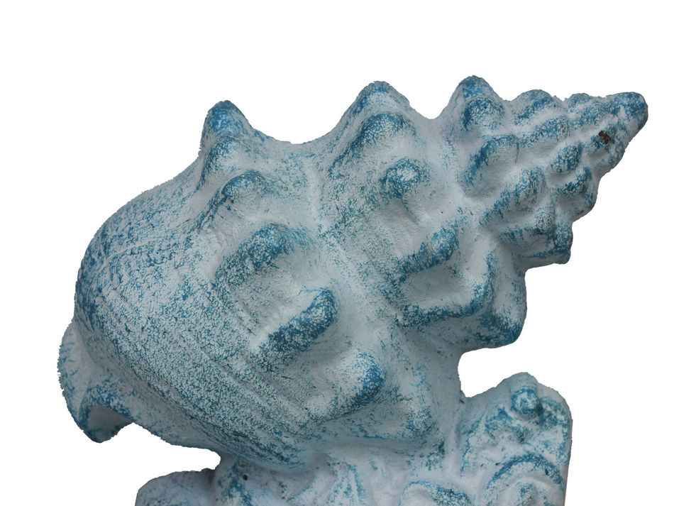 Light Blue Whitewashed Cast Iron Conch Shell Door Stopper 9"