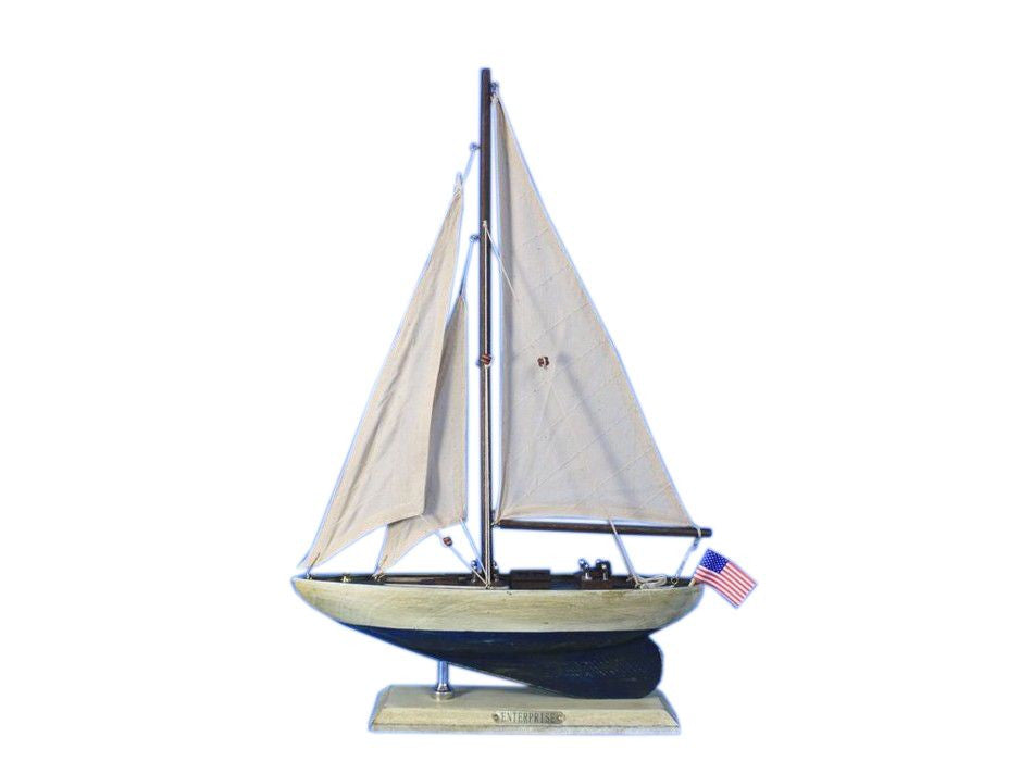 Wooden Rustic Enterprise Model Sailboat Decoration 16"