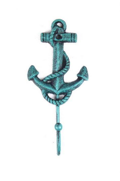 Seaworn Blue Cast Iron Anchor Hook 7"